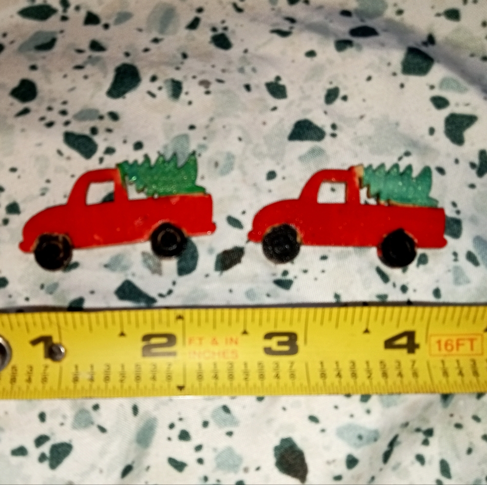 Red Toy Trucks with Green Trees